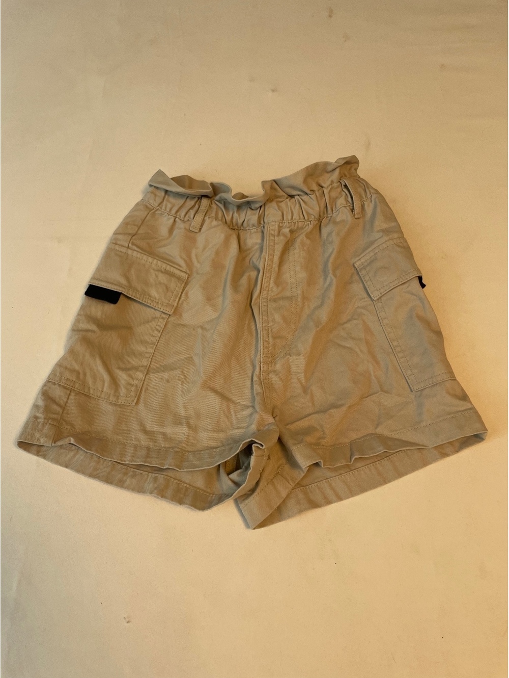 Divided Beige Paperbag Waist Cargo Shorts